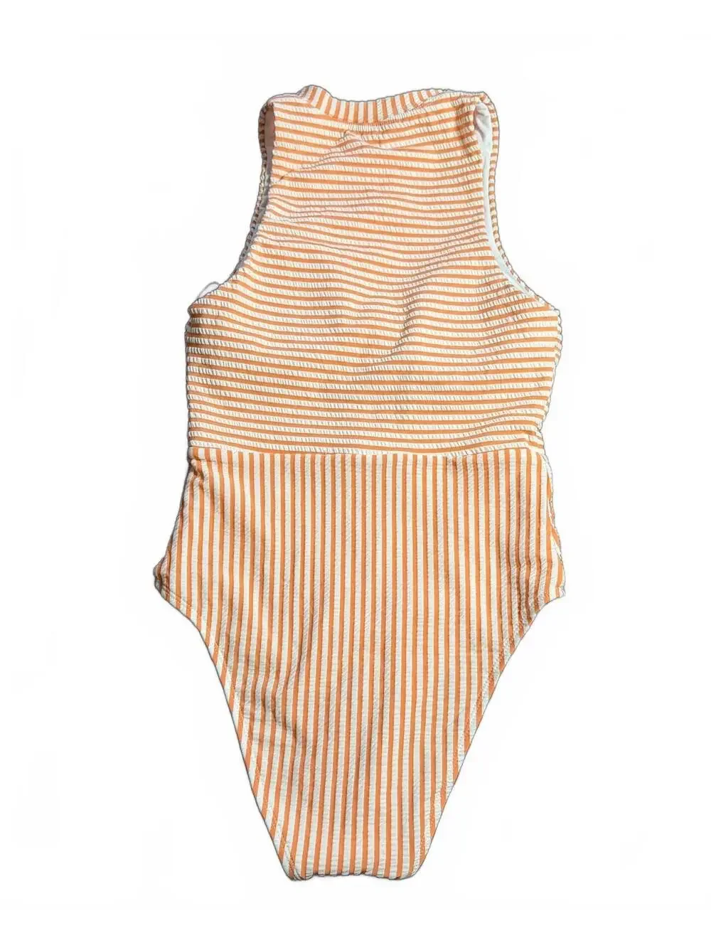 SPLENDID high neck 1/2 zip Striped Seersucker One-Piece Swimsuit size XS New